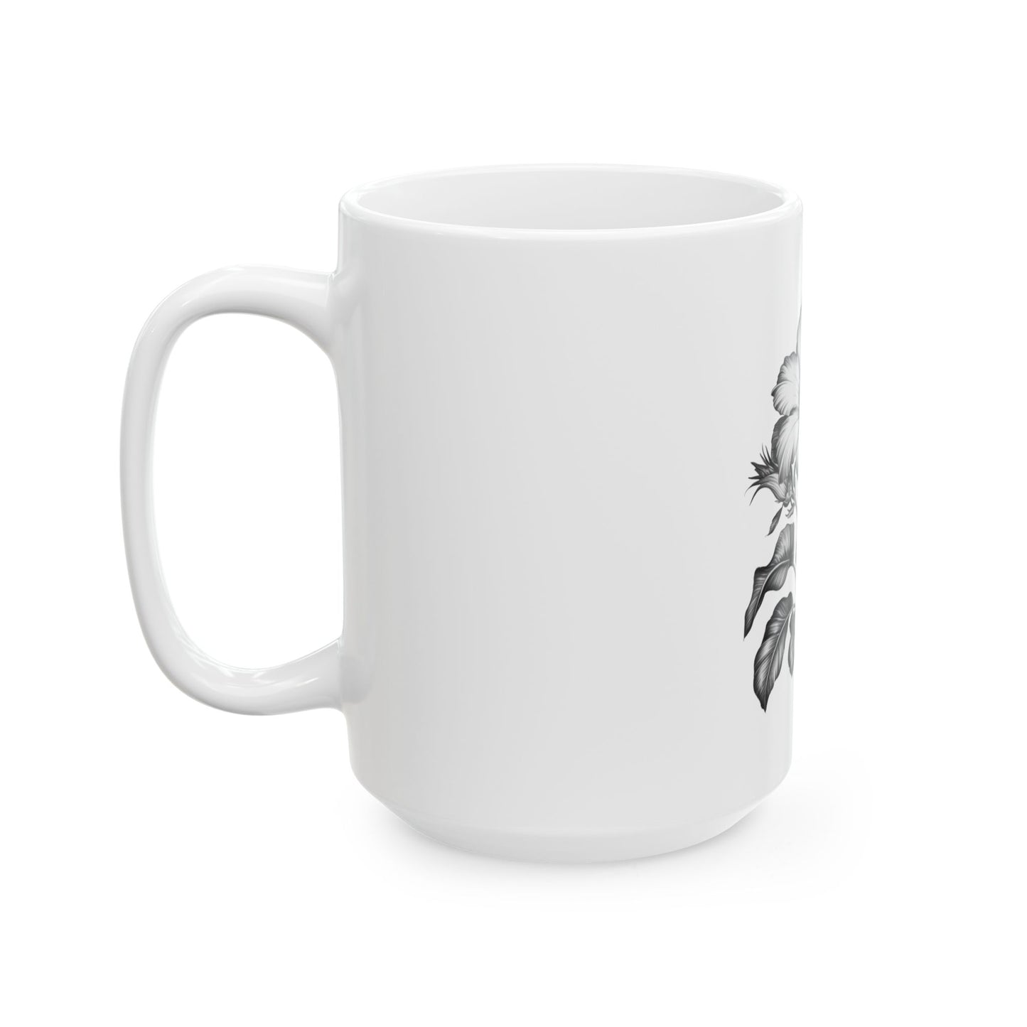 Quiet Becoming Mug – Soft Life & Gentle Growth Ceramic Cup-Elegant Black & White Hibiscus Coffee Cup (11oz, 15oz)
