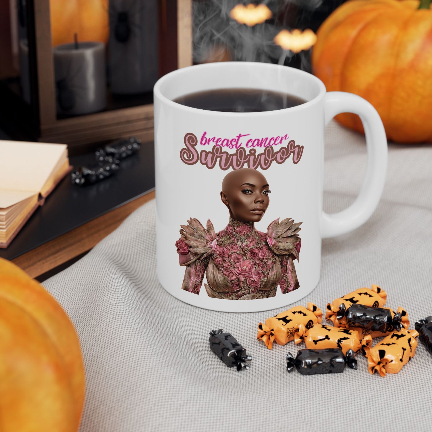 BC Survivor Fancy Mug | Breast Cancer Survivor Gift | Elegant Pink Ribbon Mug | Survivor Empowerment Coffee Cup | Awareness Month Gift for Women